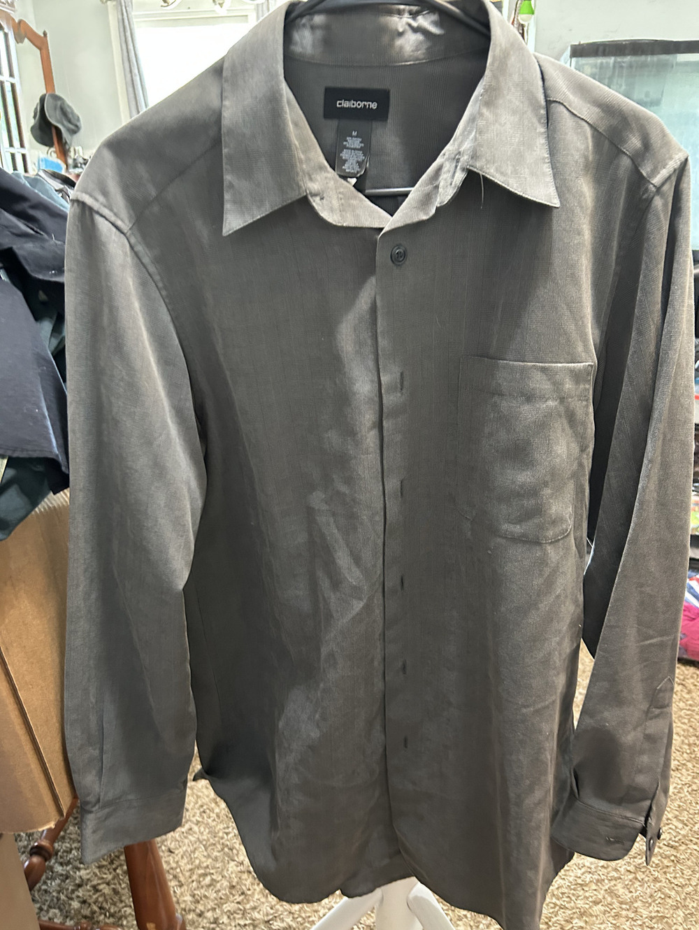 Claiborne Men's Long Sleeve Button-Up Shirt Medium Gray